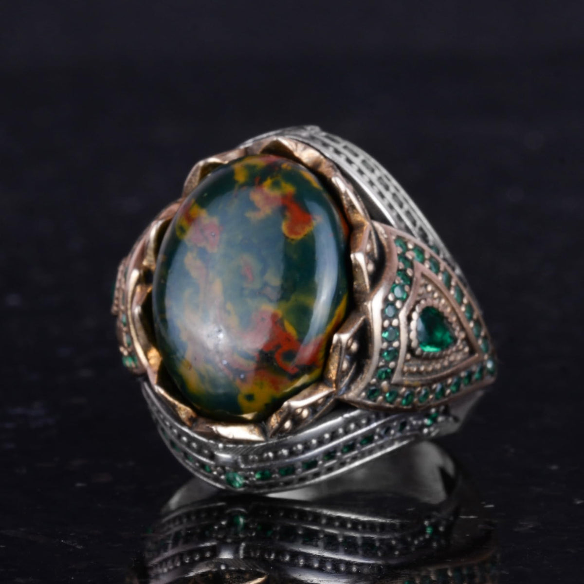 Natural Stone Handmade Ring - 925 Sterling Silver (Blood Stone) — 6