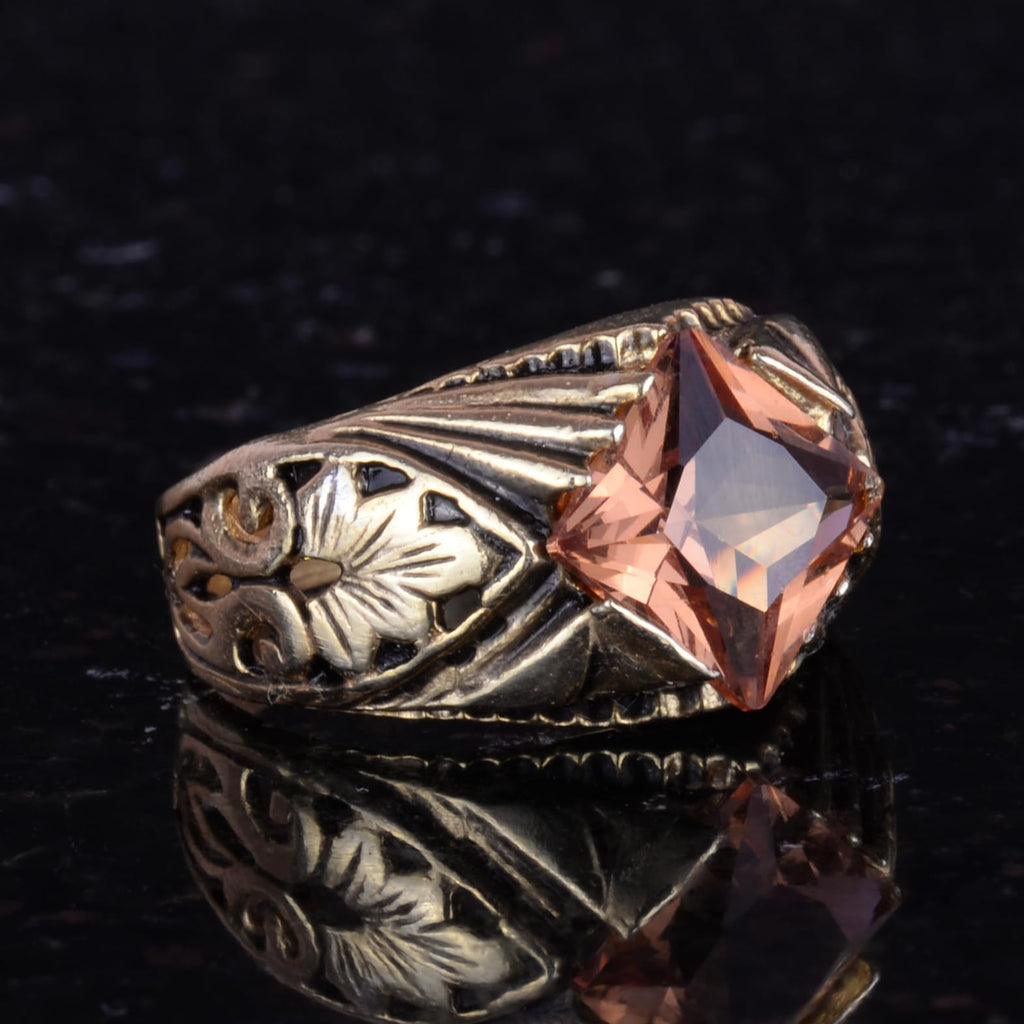 KAMBO Handmade Modern 925 Sterling Silver Ring with Created Sultanite Gemstone, Gold Plated, Elegant Statement Jewelry f