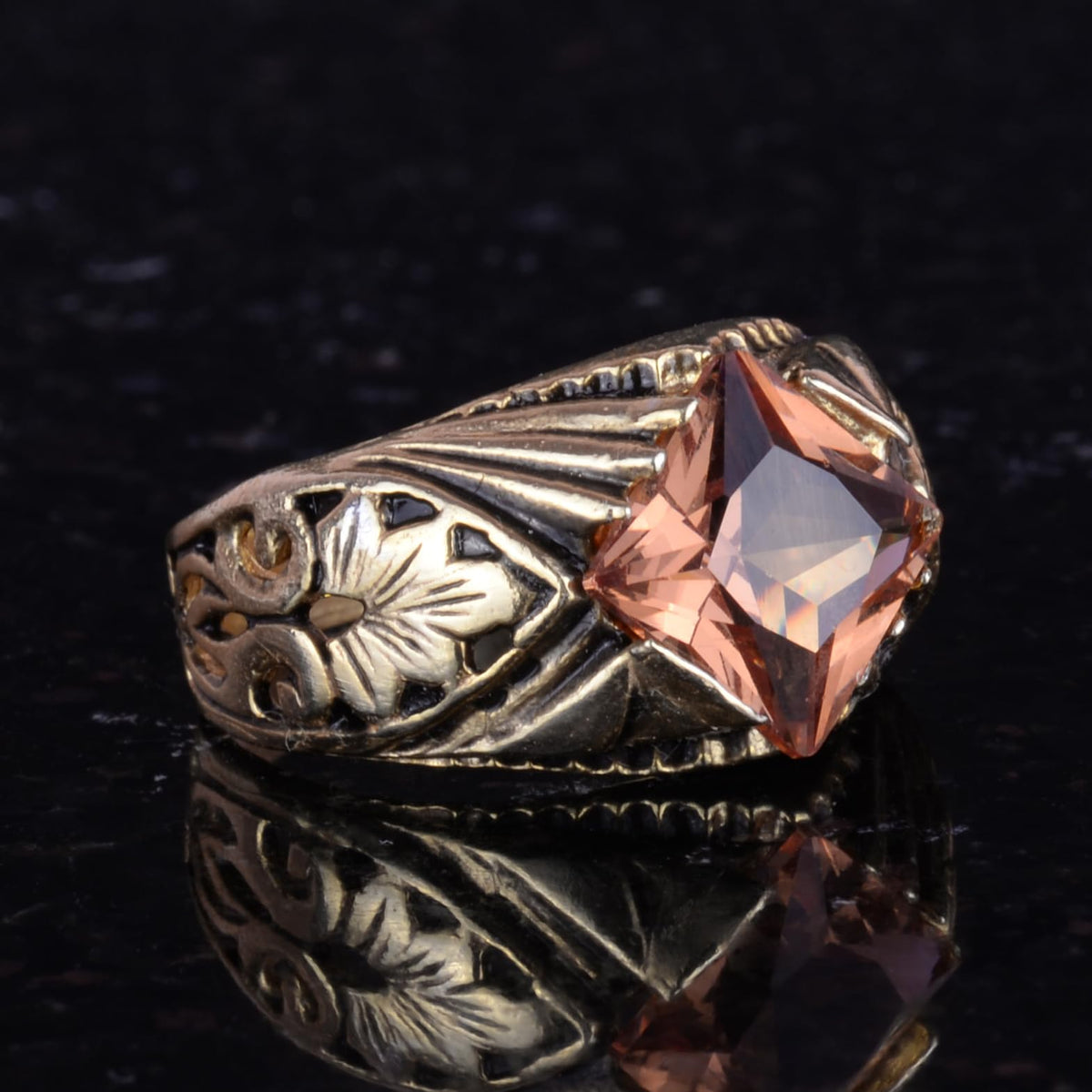 KAMBO Handmade Modern 925 Sterling Silver Ring with Created Sultanite Gemstone, Gold Plated, Elegant Statement Jewelry f