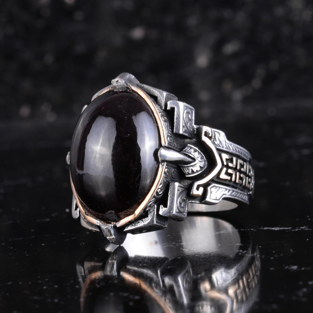 Natural Stone Ring 925 Sterling Silver – Handmade Men's Statement Ring Healing Jewelry (Black Onyx) — 5