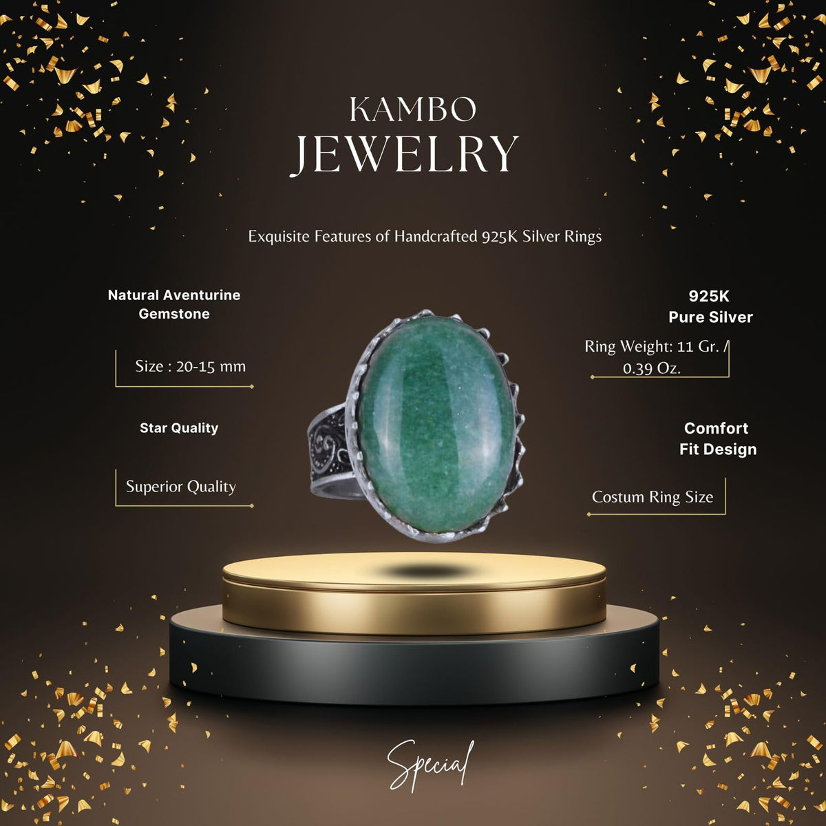 Natural Aventurine Stone Ring - 925 Sterling Silver Handmade Ring — 2