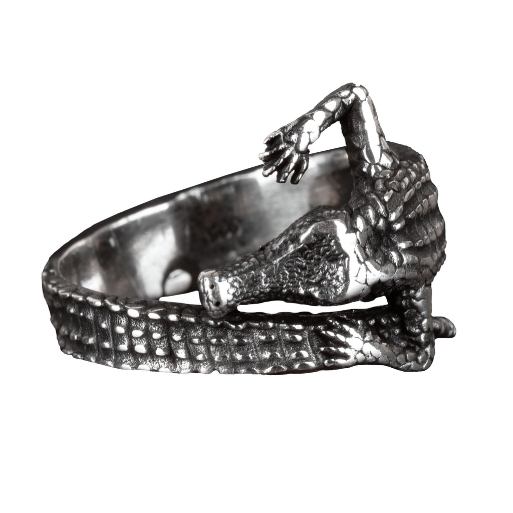KAMBO Men's Crocodile Ring, 925 Sterling Silver Ring, Animal Figure Design