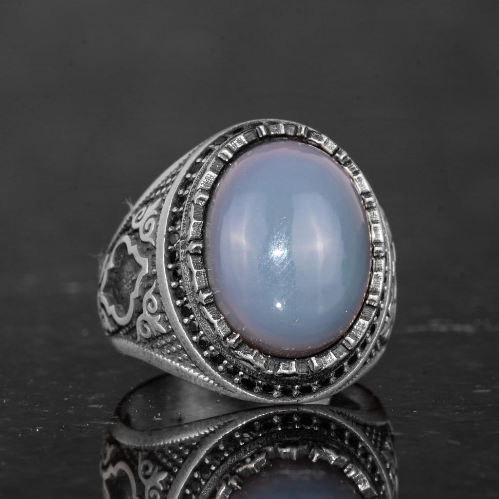 Men's Ring with Real Natural Opal Stone - 925 Sterling Silver Handmade Design — 5