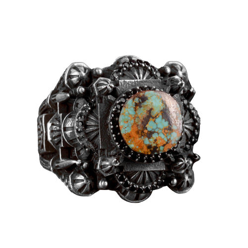 925 Sterling Silver 3D Mosque Ring with Natural Arizona Turquoise Stone