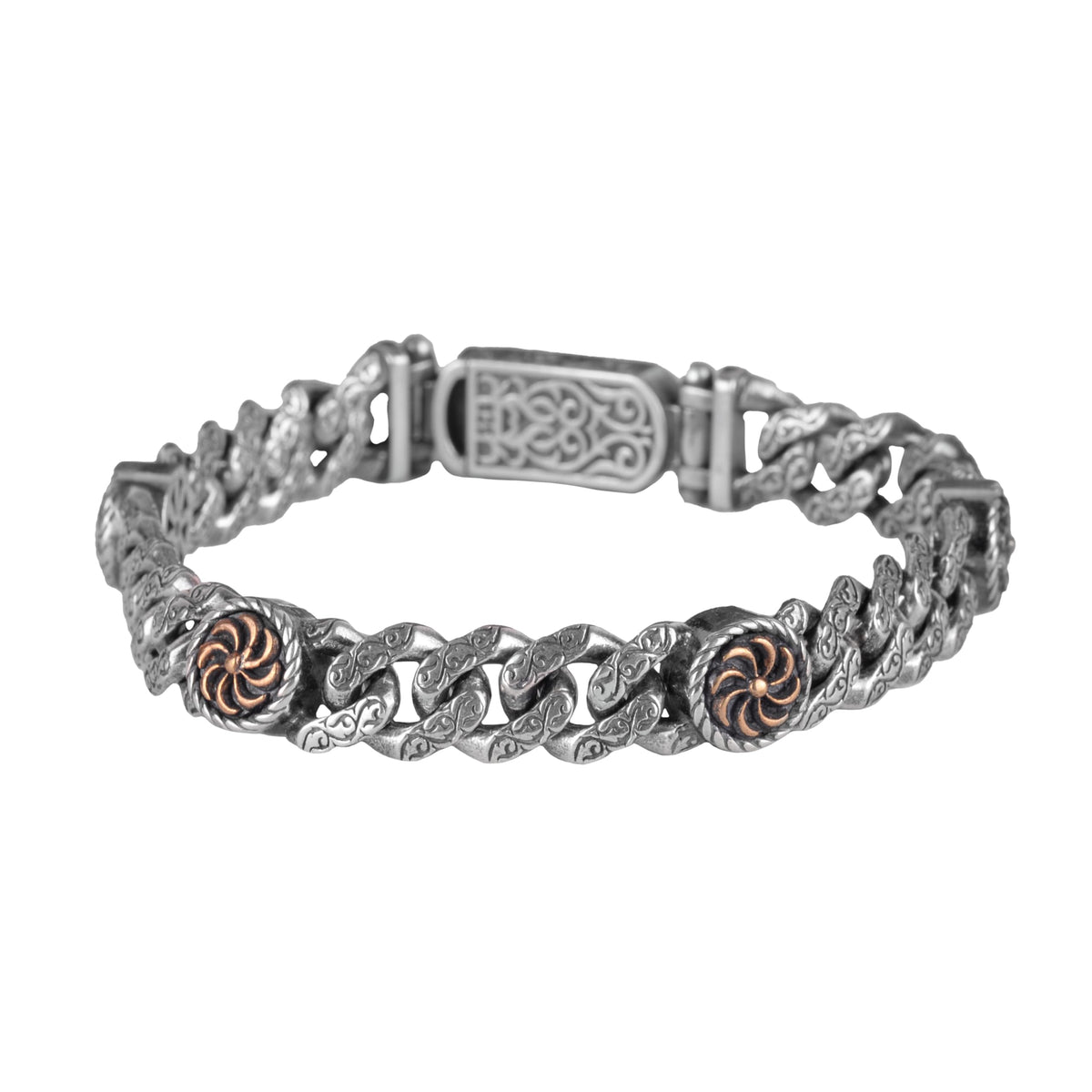 925 Sterling Silver Men's Bracelet, Spin Motif, Handmade Chain Bracelet