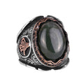 925 Sterling Silver Men's Ring, Mossy Agate Stone Ring, Ottoman Tughra Stone Ring