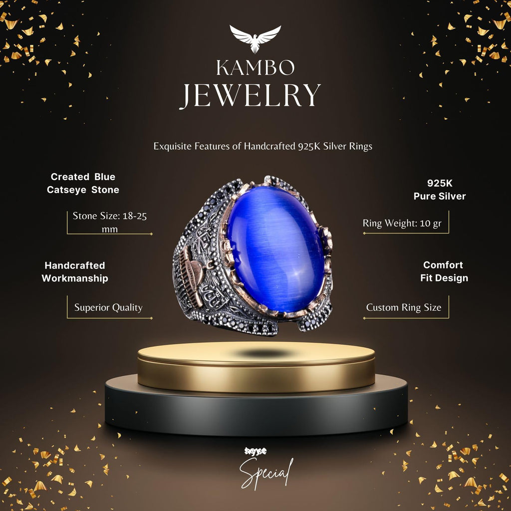 Blue Cat's Eye Stone Ring, 925 Sterling Silver — 2