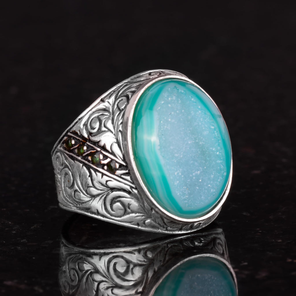 925 Sterling Silver Ring, Natural Druzy Quartz Stone Ring — 3