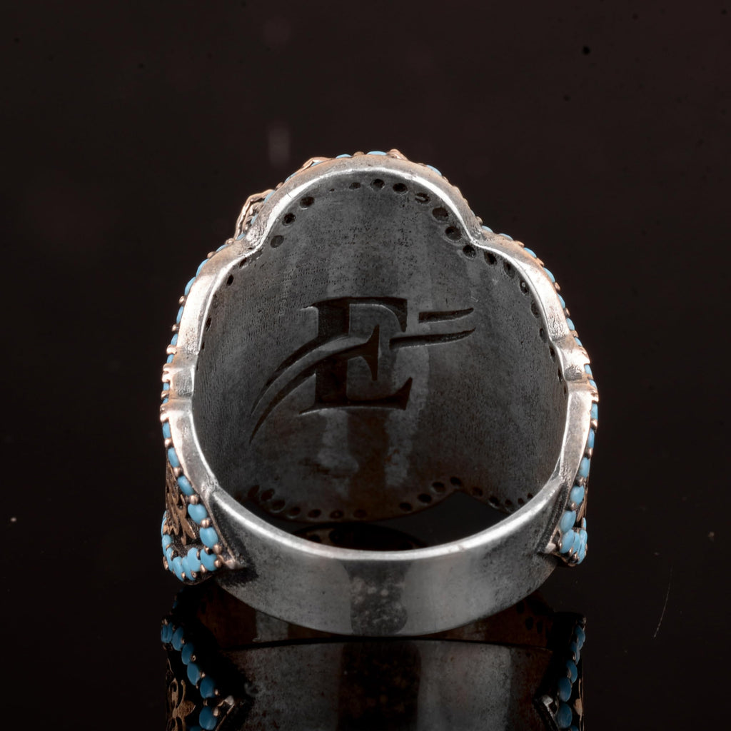 Handmade 925 Sterling Silver Men's Ring - Natural Stone (Sapphire) — 7
