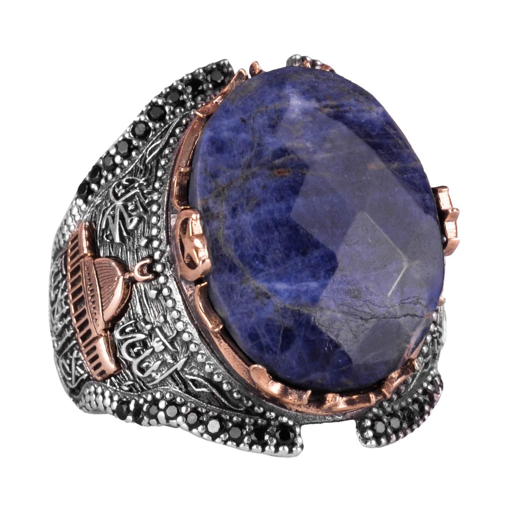 Kaaba Silver Ring, Natural Sodalite Stone Ring