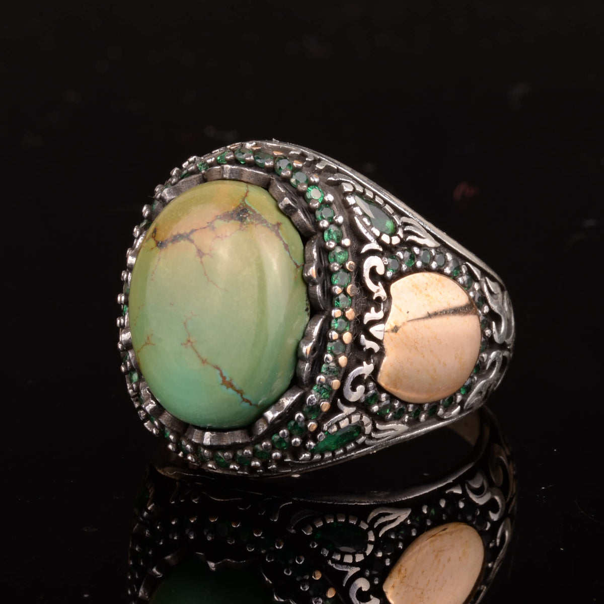 Natural Arizona Turquoise Stone Ring, Minimalist 925 Sterling Silver Men's Ring — 6