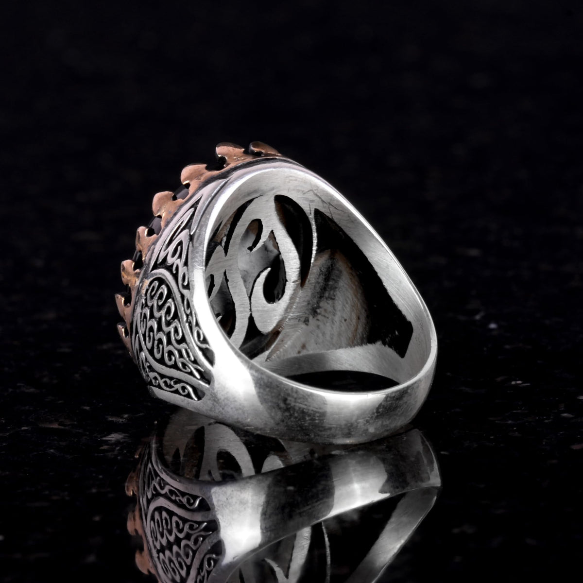 925 Sterling Silver Men's Ring - Cabochon Garnet Stone — 5