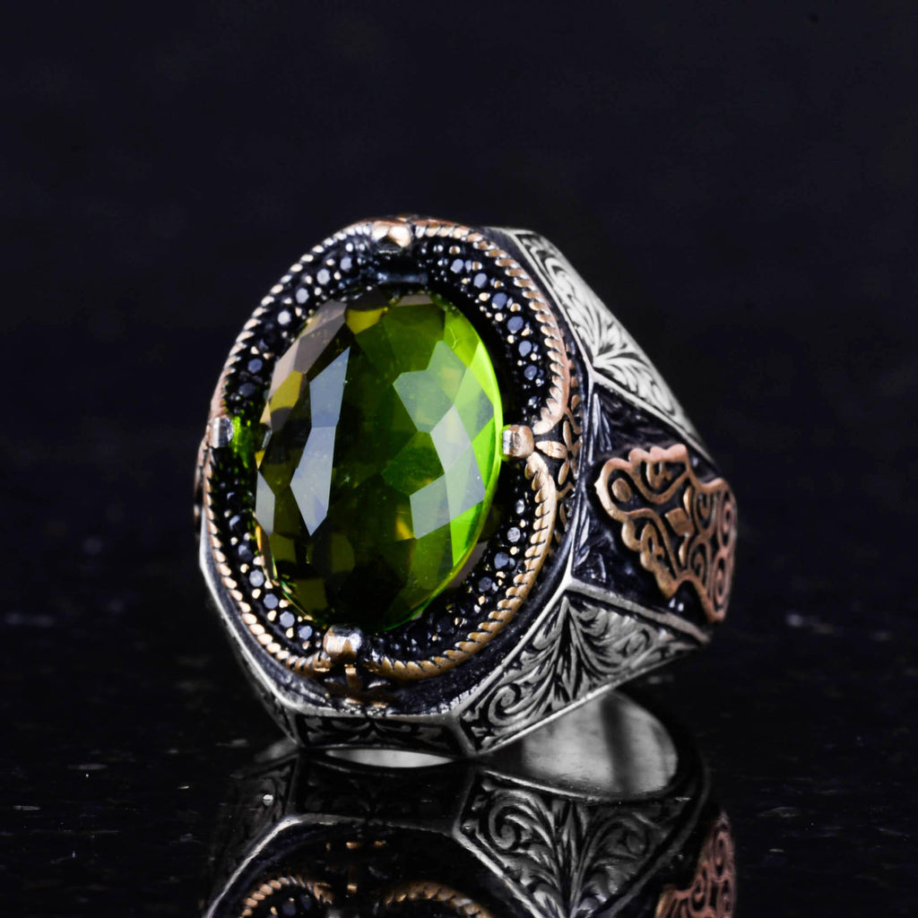 Peridot Stone Ring, 925 Sterling Silver Ring, Stylish Handmade Silver Men's Ring — 5