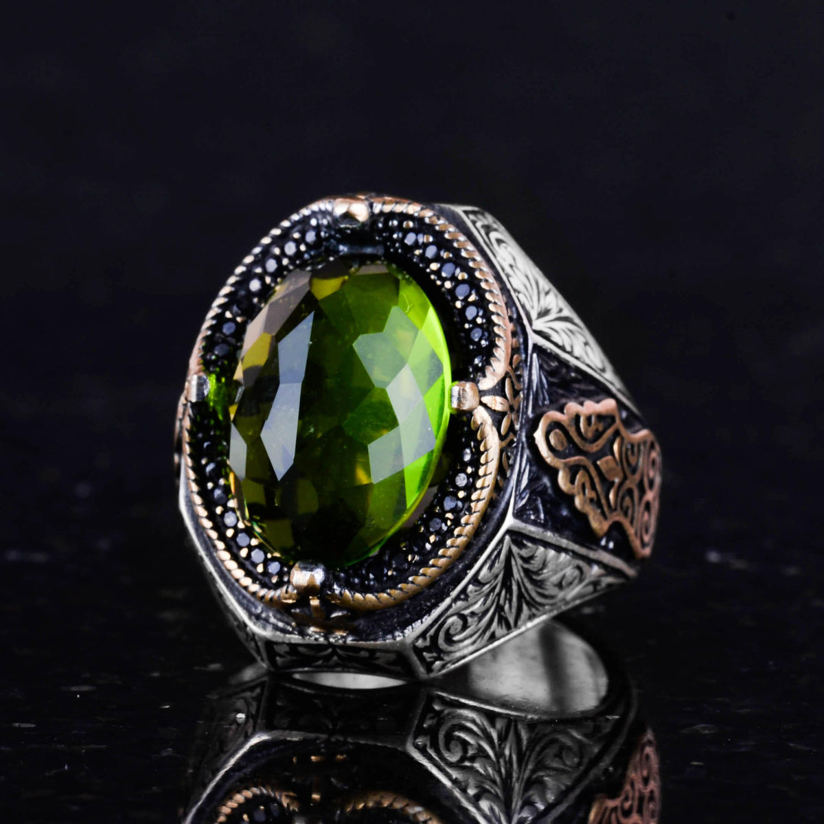 Peridot Stone Ring, 925 Sterling Silver Ring, Stylish Handmade Silver Men's Ring — 5