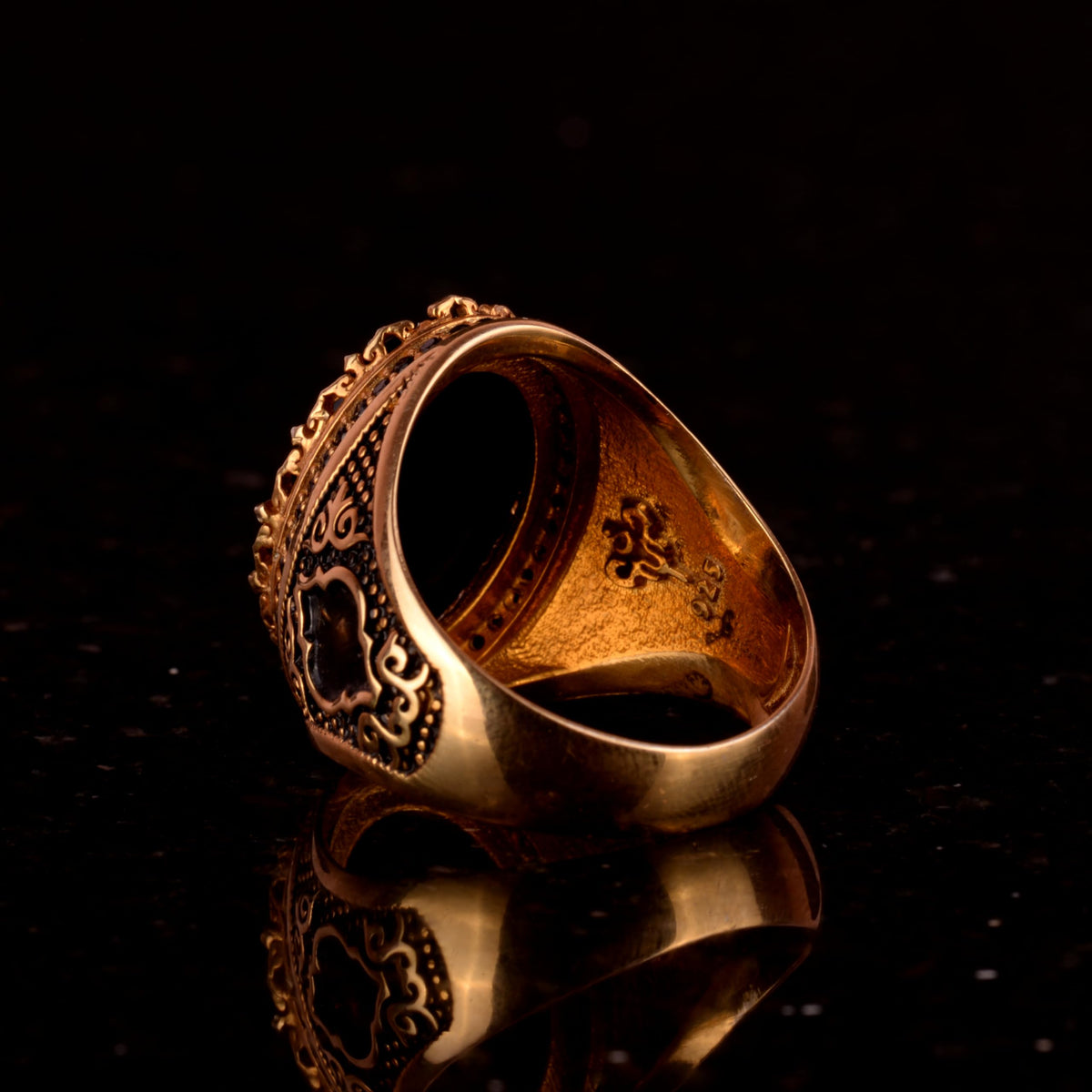 Crescent Star Turkish Men's Ring, Moon and Star Silver Ring, 925 Sterling Silver — 6