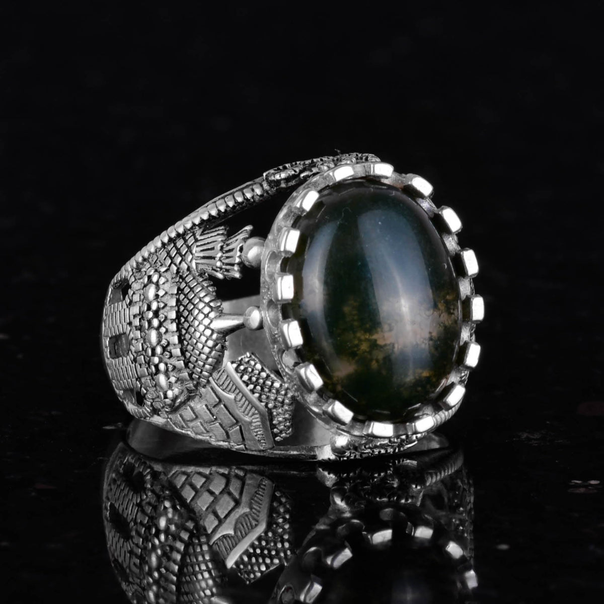 Natural Straw Agate Stone Ring, 925 Sterling Silver Men's Ring, Handcrafted Elegance — 4