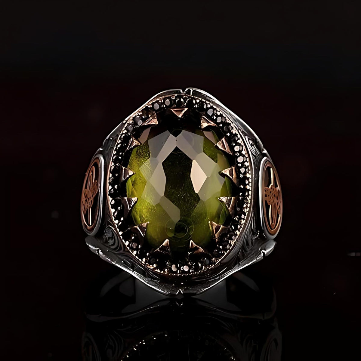 Ottoman Empire Ring - 925 Sterling Silver Men's Ring, Artificial Peridot Stone, Turkish Historical Jewelry (Customizable) — 4