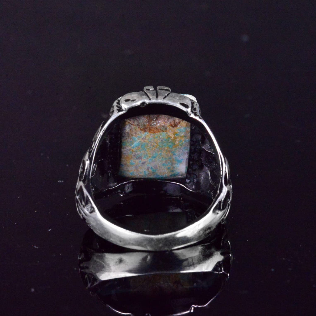 KAMBO Handmade 925 Sterling Silver Men's Ring with Genuine Natural Turquoise Rectangular Stone, Vintage Gemstone Stateme