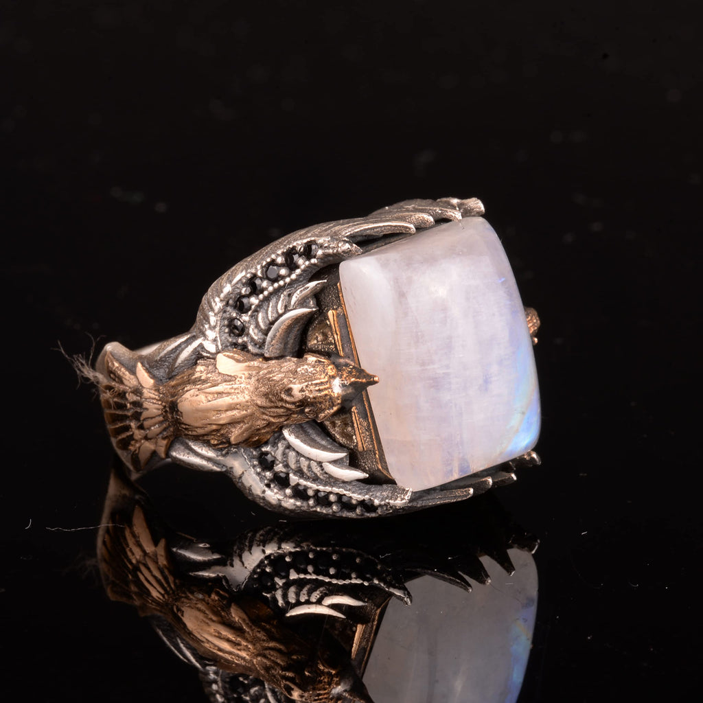 Natural Moonstone Eagle Men's Ring — 5