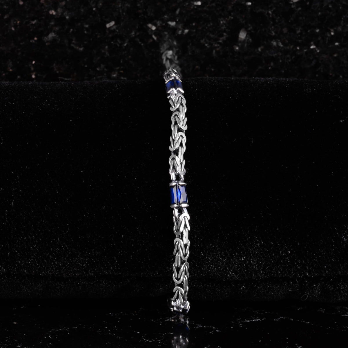 KAMBO Blue Sapphire Men's Set – 925 Sterling Silver Byzantine Style Geometric Pattern Chain Bracelet and Necklace Set – Handmade Vintage Masculine Jewelry (Necklace) — 3