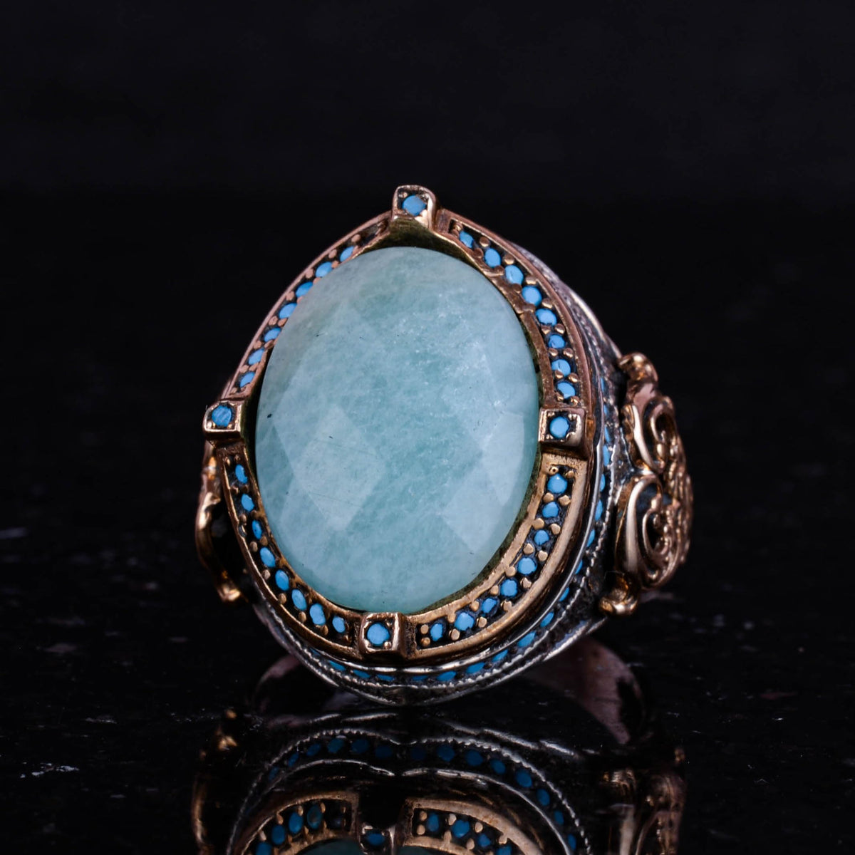 925 Sterling Silver Ring, Natural Amazonite Stone Men's Ring, Handmade Vintage Design — 5