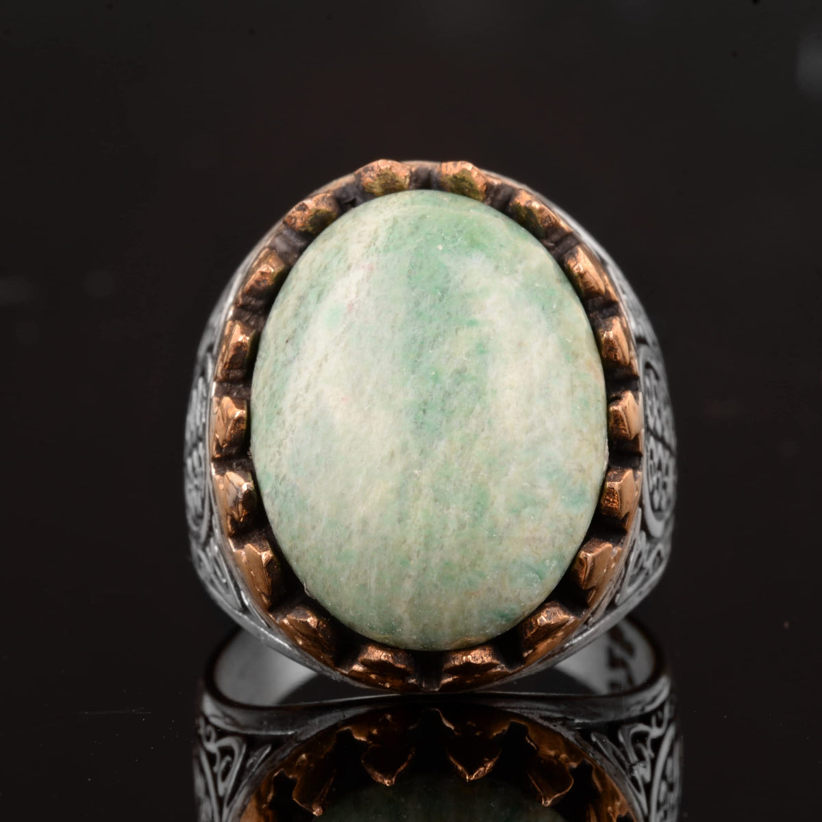 Natural Amazonite Ring, Silver Amazonite Ring, 925 Sterling Silver Men's Ring, Large Ring — 3
