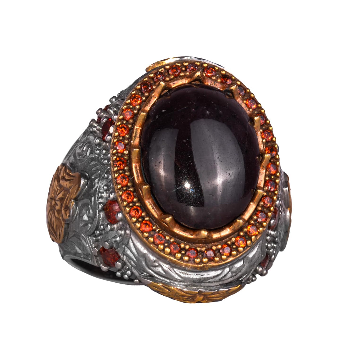 925 Sterling Silver Ring - Handmade Vintage Design with Natural Star Garnet Stone