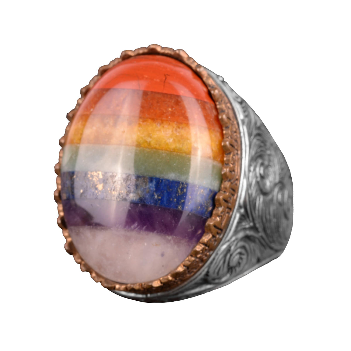 Silver Men's Ring, Rainbow Ring, Multicolor Ring