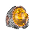 925 Sterling Silver Men's Ring, Ring with Synthetic Honey Amber Stone