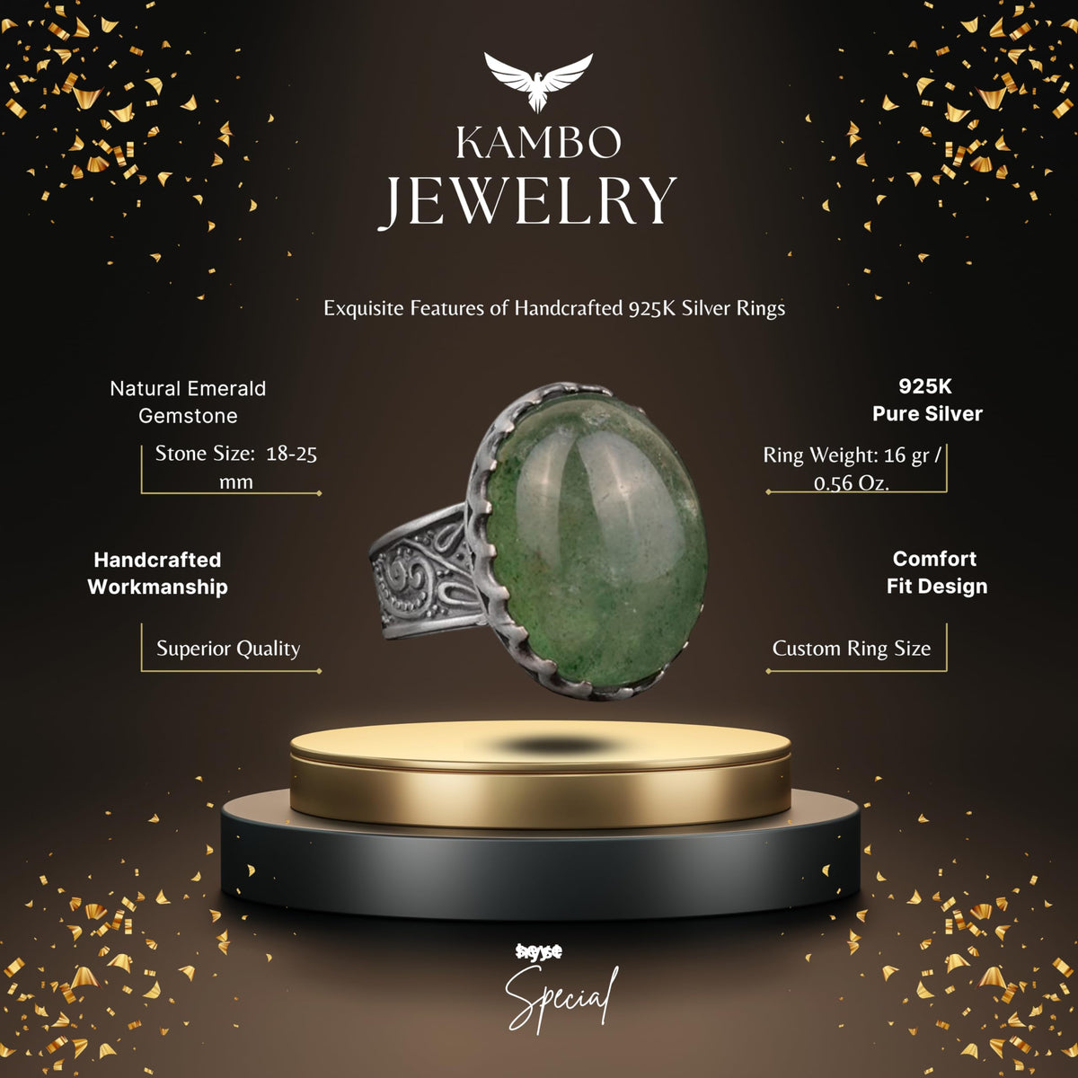 Natural Transparent Emerald Stone Men's Ring — 2