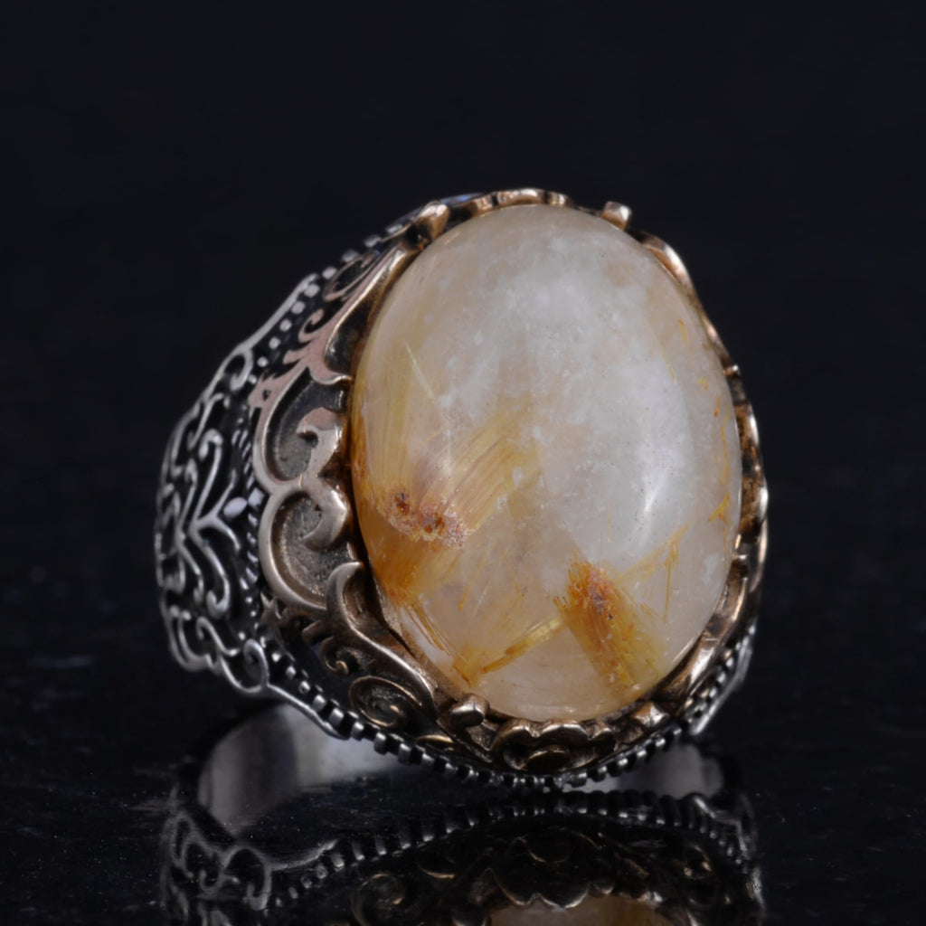 Natural Gold Rutile Quartz Handcrafted Ring - 925 Sterling Silver — 5