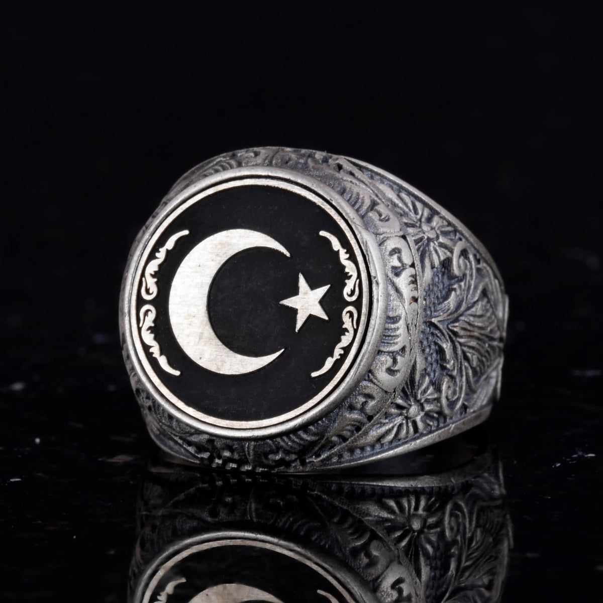 Star and Moon Ring - 925 Sterling Silver Flag Ring — 6