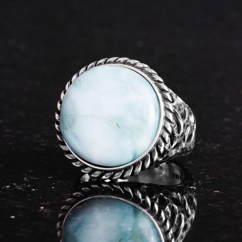 Natural Stone Ring - 925 Sterling Silver Men's Ring with Larimar — 4