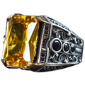 925 Sterling Silver Men's Ring with Natural Citrine Stone, Men's Ring with Citrine Stone, Handcrafted Carved Men's Silver Ring, Turkish Silver