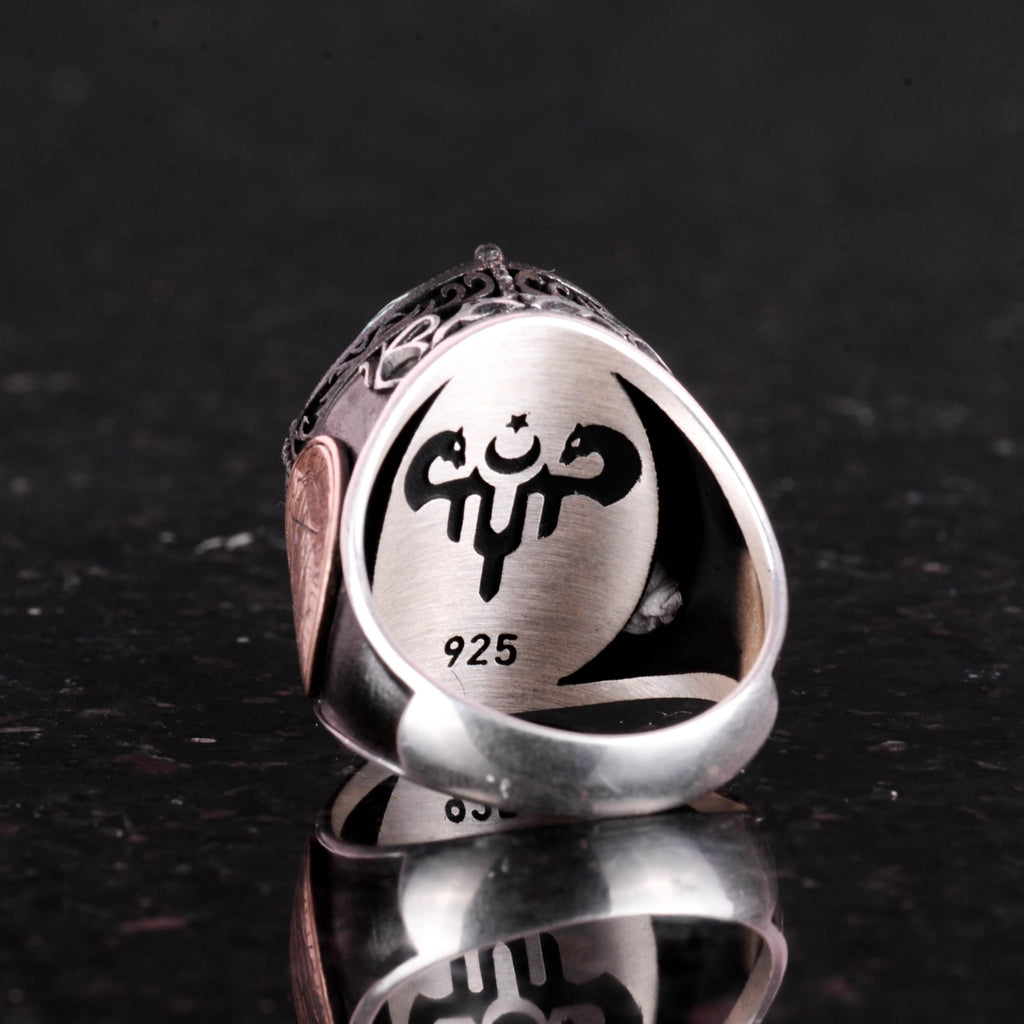 Natural Lapis Lazuli Stone Seal of Solomon Ring - 925 Sterling Solid Silver Men's Ring - Wisdom and Truth Design — 7