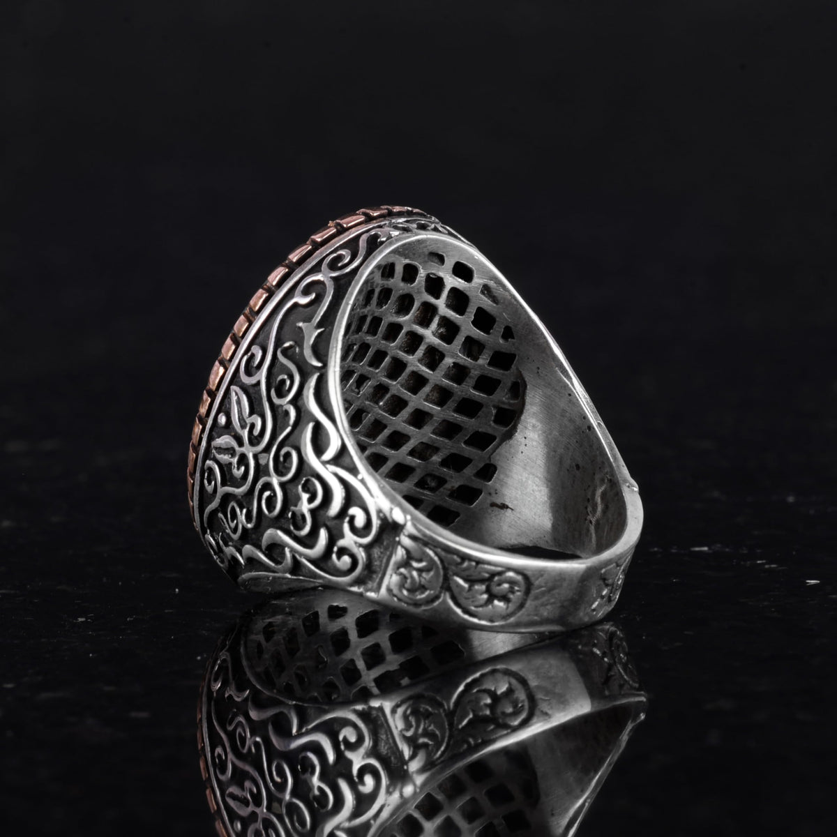 Natural Green Eye Stone Ring, 925 Sterling Silver Men's Ring — 7