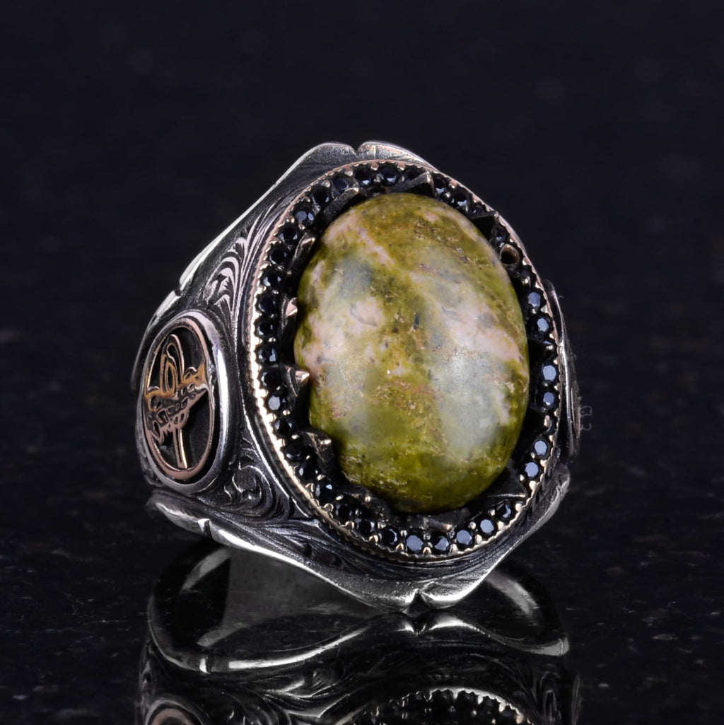 925 Sterling Silver Men's Ring - Unakite Stone — 4