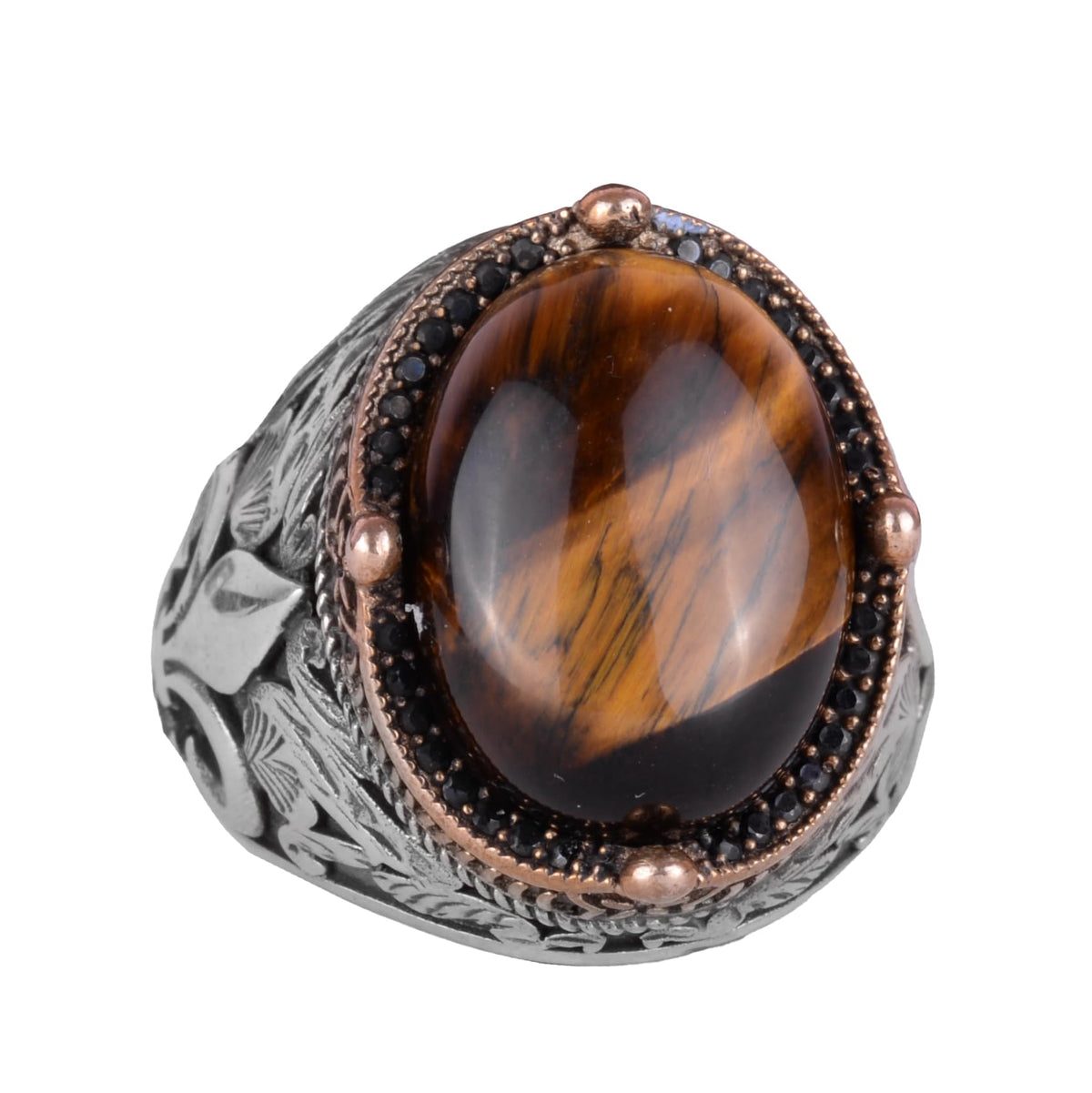 925 Sterling Silver Handmade Men's Ring - Available with Various Natural Stones (Tiger Eye)
