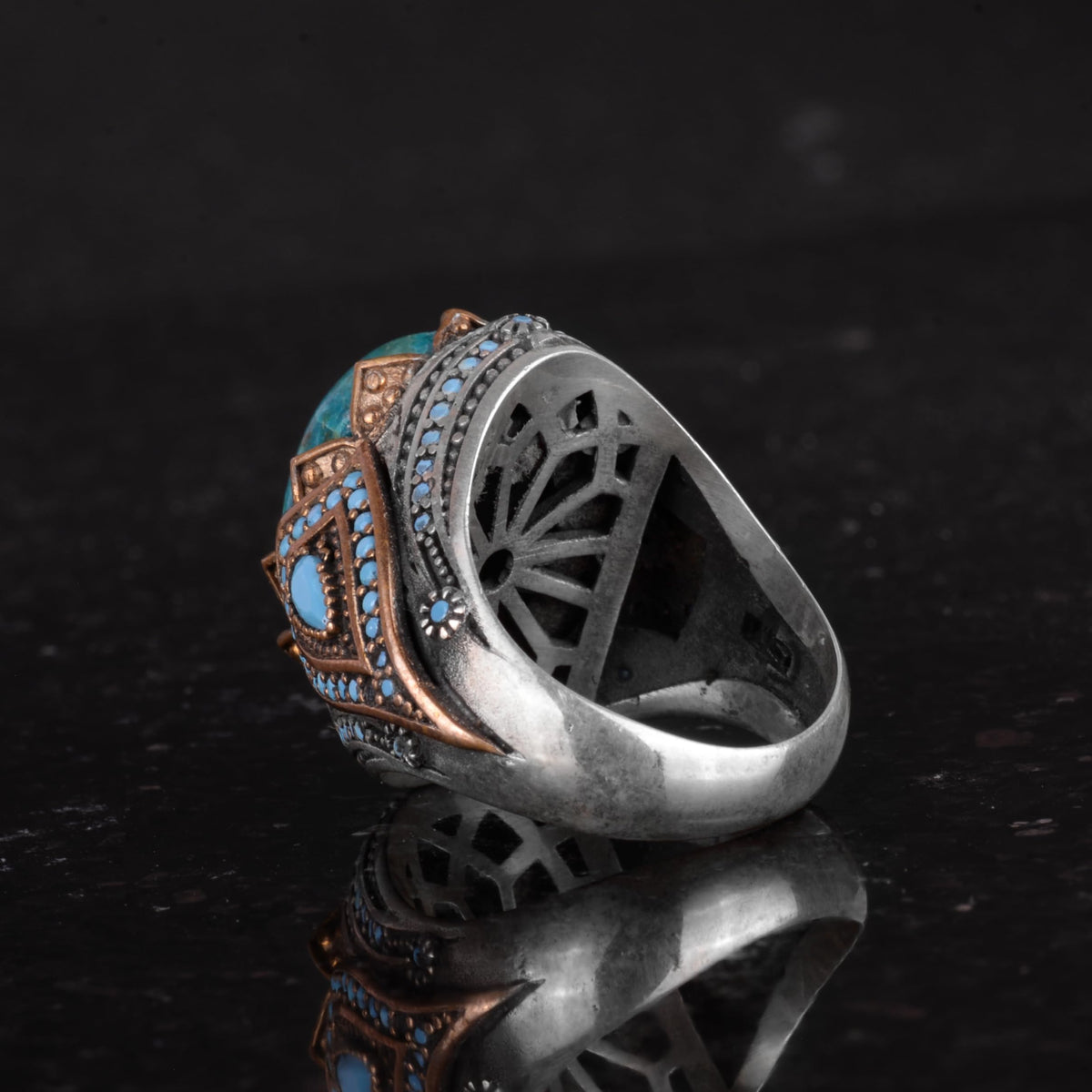 Natural Stone Ring - Handmade 925 Sterling Silver Ring (Azurite) — 7