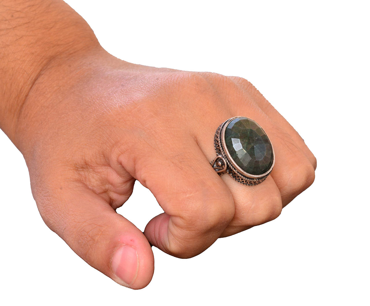 925 Sterling Silver Unisex Ring - Real Green Jade Natural Stone — 6