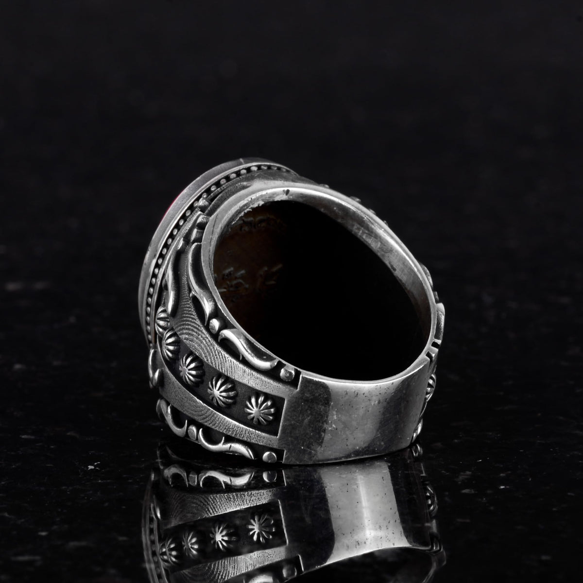 Manufactured Stone Ring, 925 Sterling Silver Ring, Design Silver Men's Ring (Cabochon Made Garnet Stone) — 7