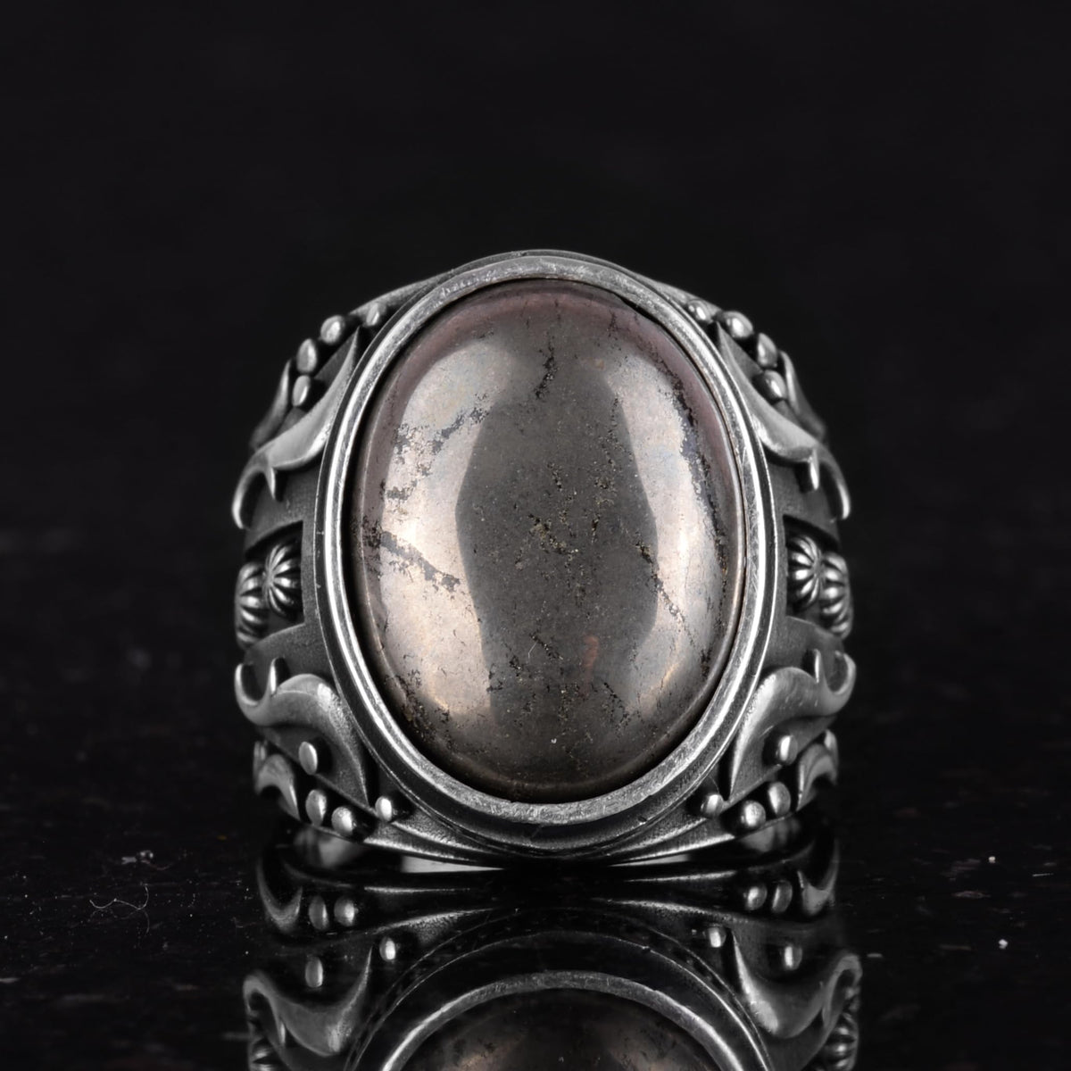 925 Sterling Silver Men's Ring - Natural Pyrite Stone Ring — 3