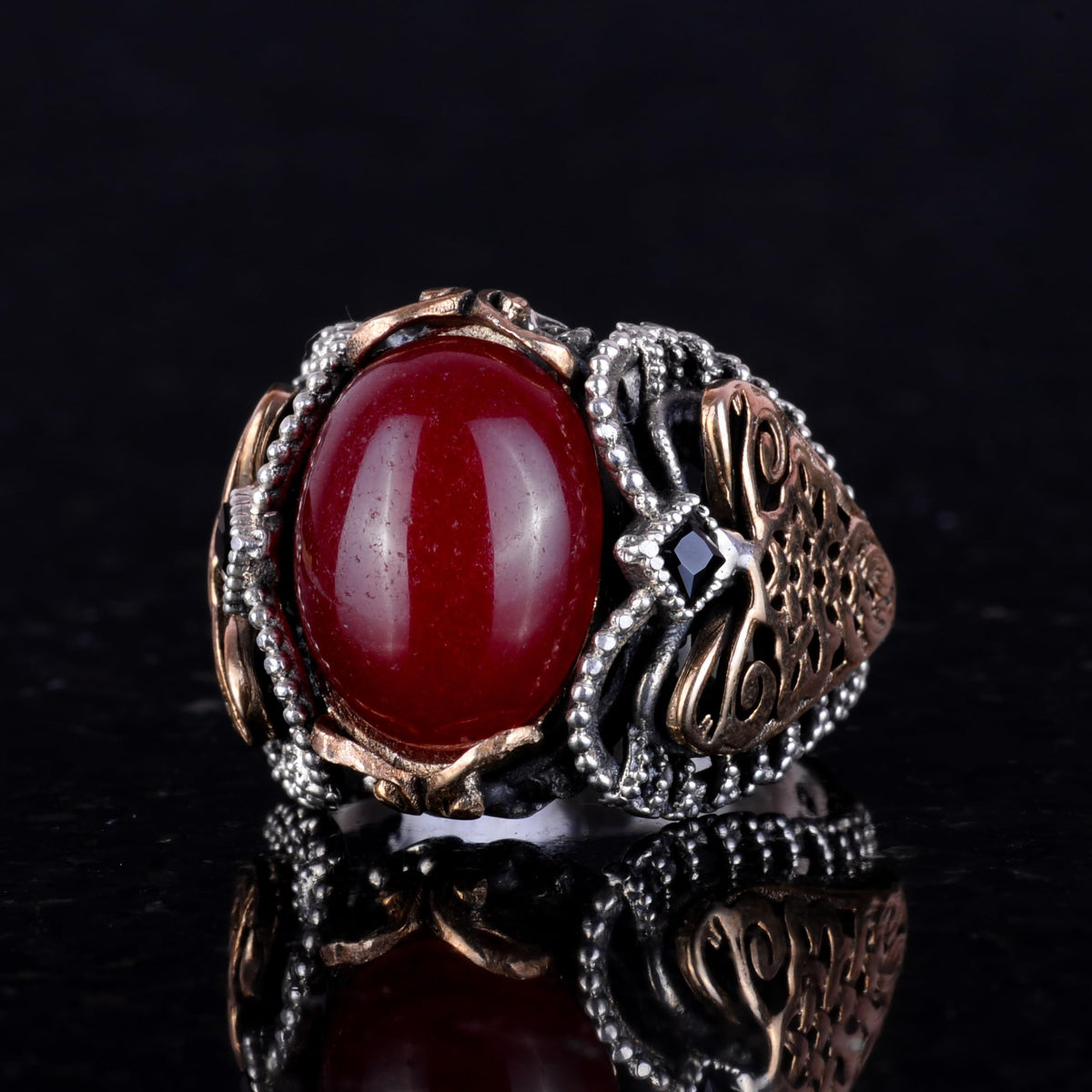 925 Sterling Silver Ring, Natural Cabochon Ruby Gemstone Ring — 4