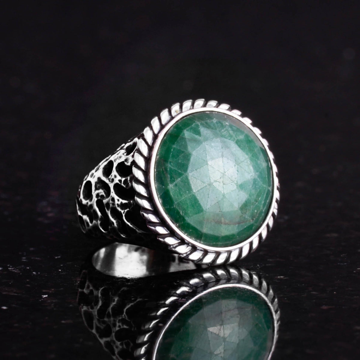Natural Emerald Stone 925 Sterling Silver Men's Ring — 4