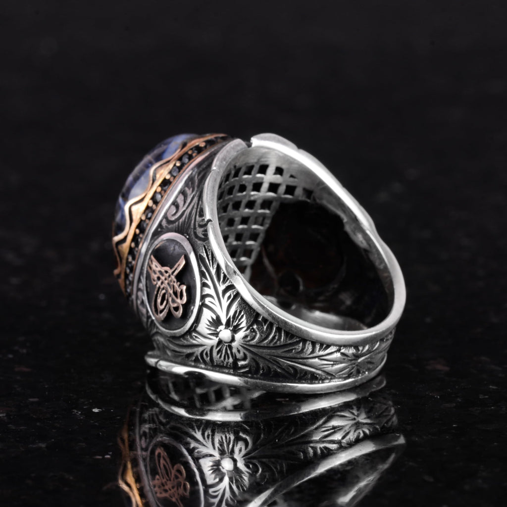 Natural Pietersite Stone Ring, 925 Sterling Silver Ring, Ottoman Tugra Silver Ring, Unique Ring — 6