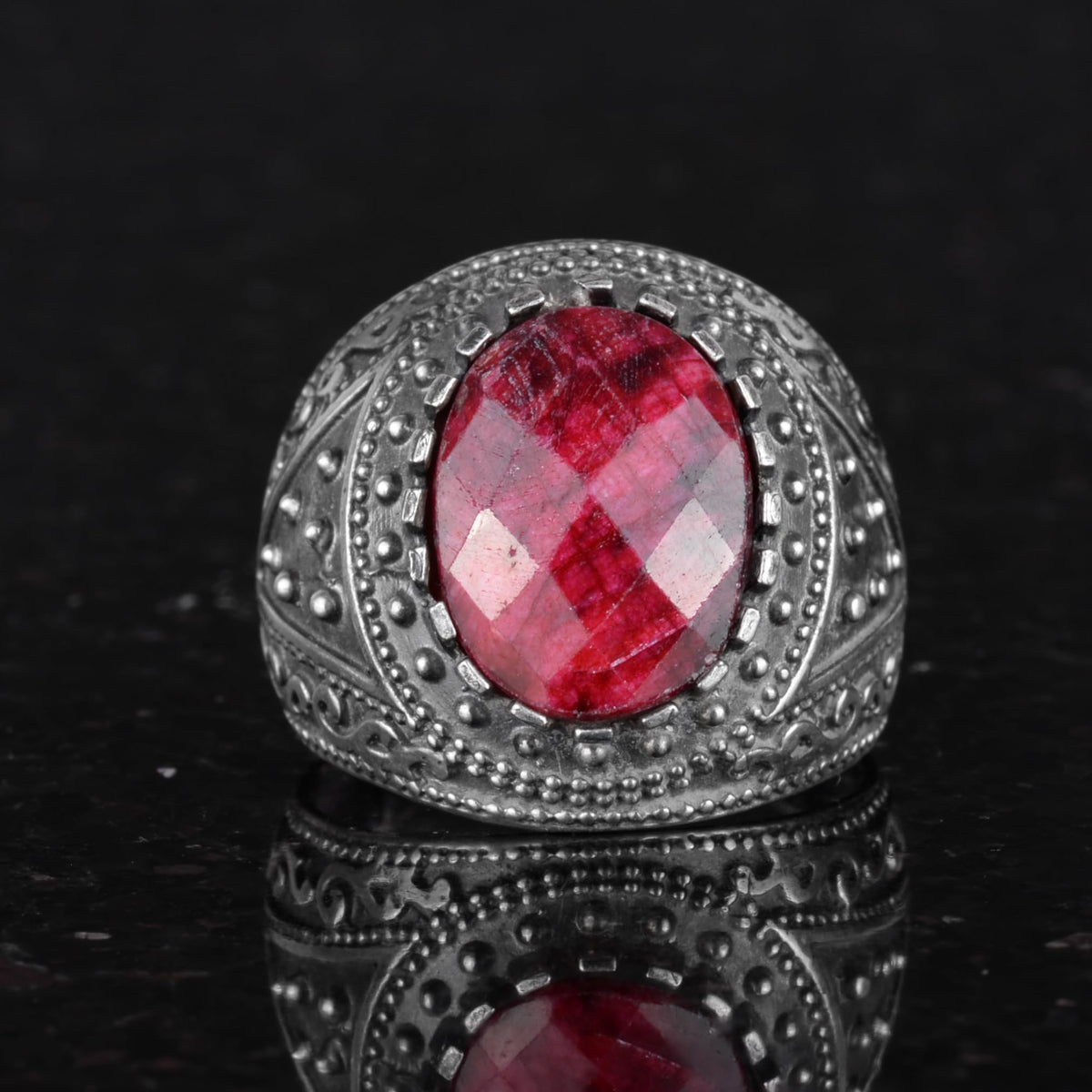 Natural Stone Ring - Ruby, 925 Sterling Silver Men's Ring — 4