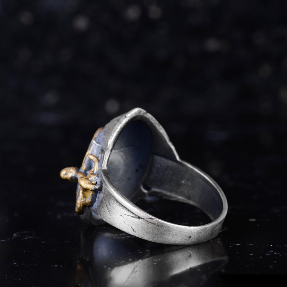 KAMBO 925 Sterling Silver Medusa Head Men's Ring – Handmade Mythological Gothic Ring (Gold Plated) — 7