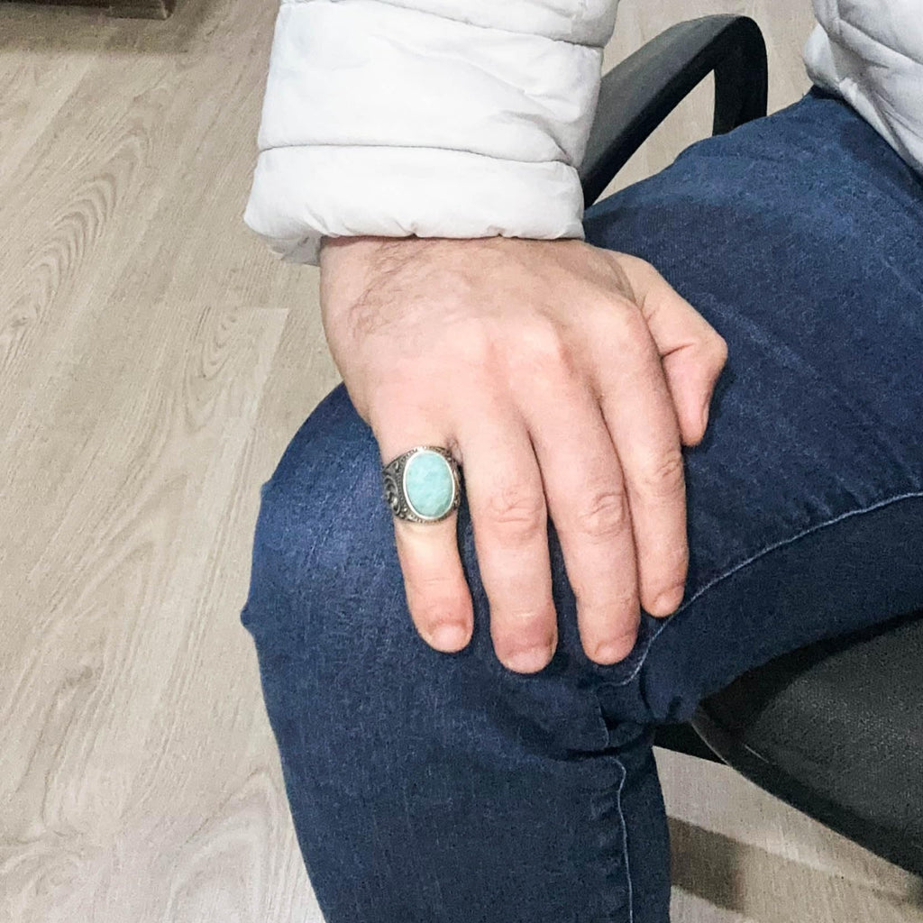 Stylish Handmade Natural Amazonite Stone Ring - 925 Sterling Silver — 3
