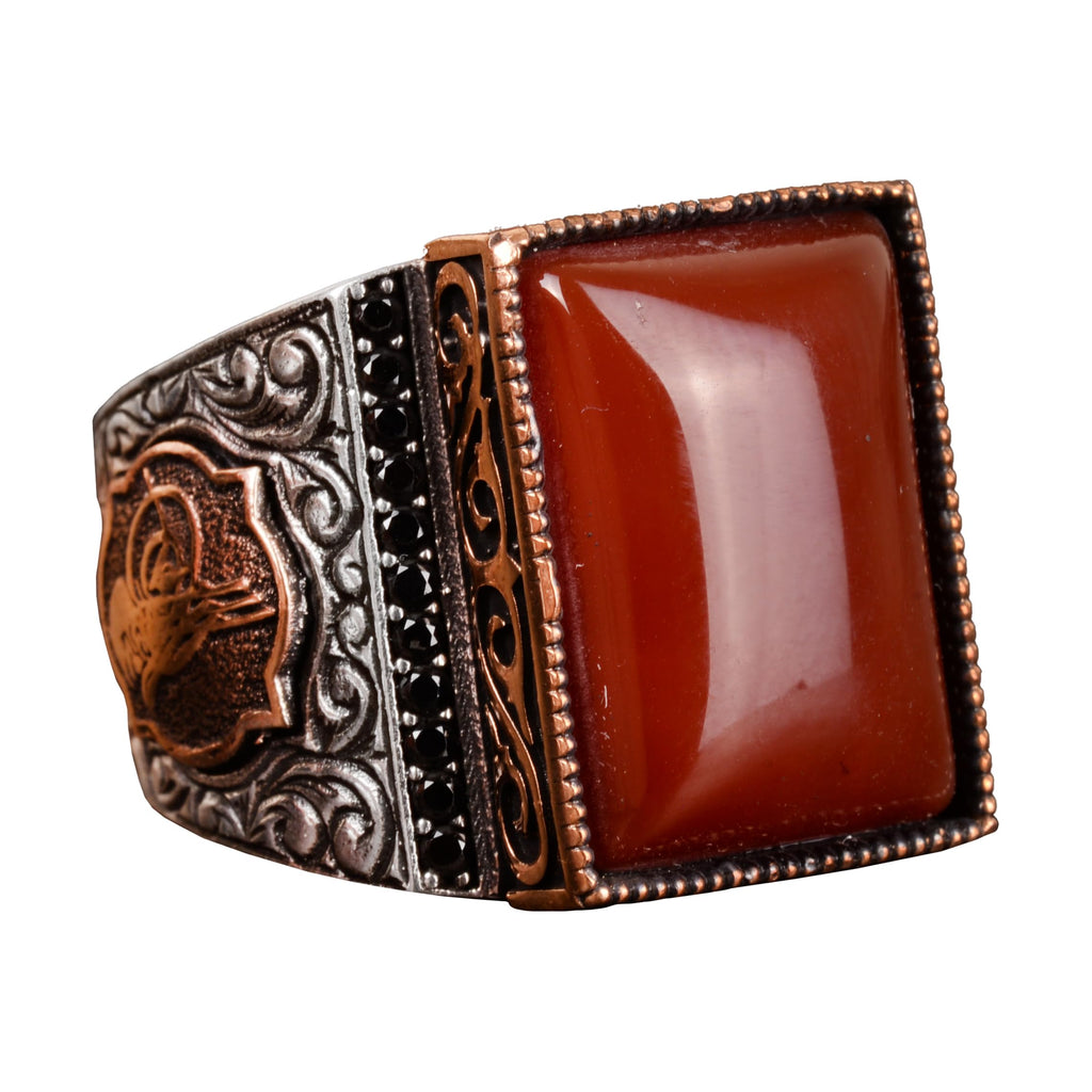 925 Sterling Silver Ring, Artificial Agate Stone Ring, Tughra Ring