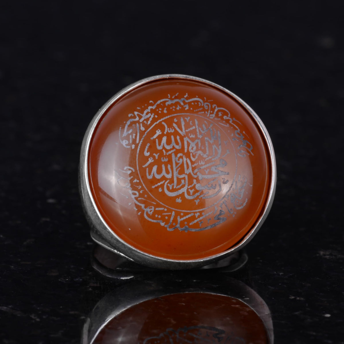Natural Agate Big Stone, Silver Men's Ring — 3